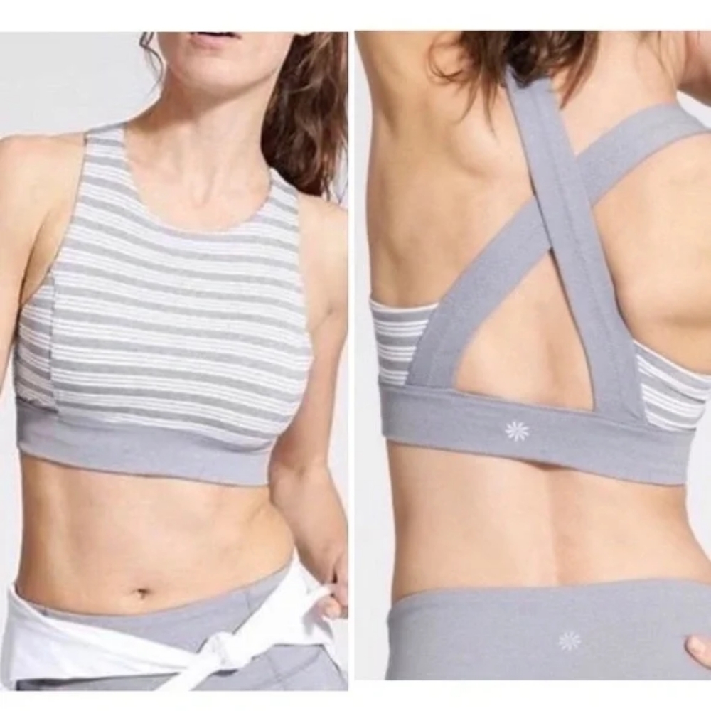 NEW! Athleta Deep Breath High Neck Striped Sports Bra Athletic Crop XS